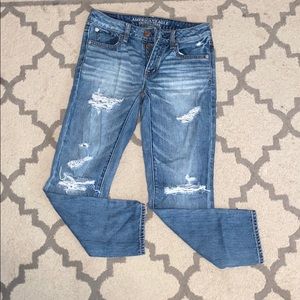 Worn once! American Eagle Distressed BoyCrop Jeans